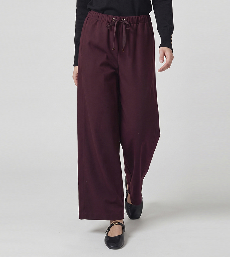Solid Wide Leg Pants with Drawstring Waist