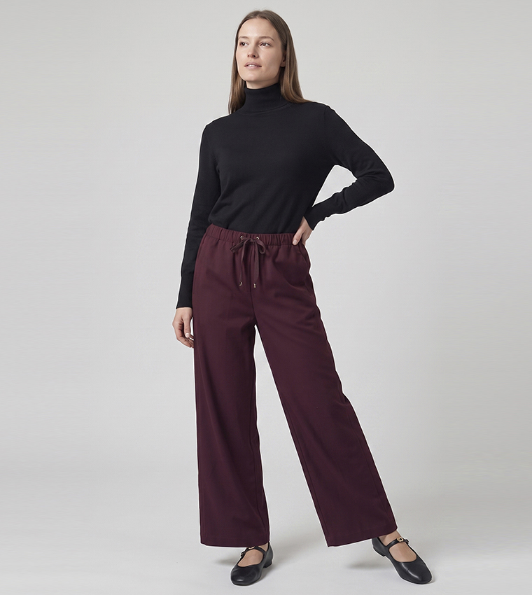 Solid Wide Leg Pants with Drawstring Waist