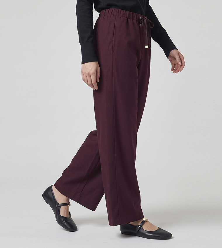 Solid Wide Leg Pants with Drawstring Waist