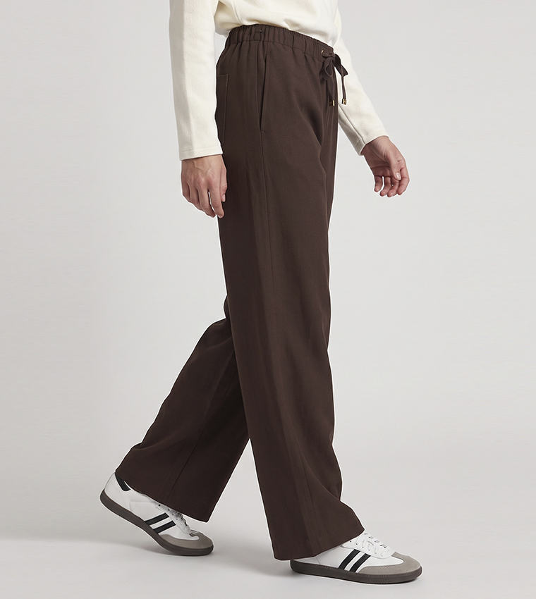 Solid Wide Leg Pants with Drawstring Waist