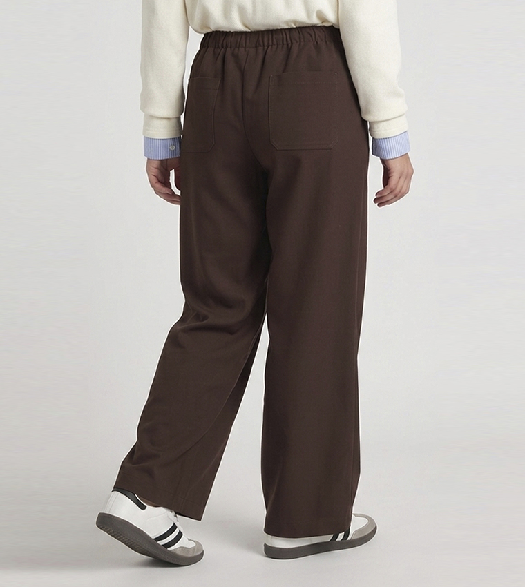 Solid Wide Leg Pants with Drawstring Waist