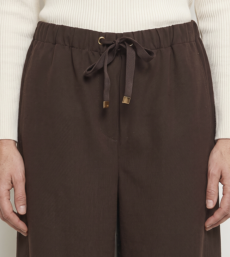 Solid Wide Leg Pants with Drawstring Waist
