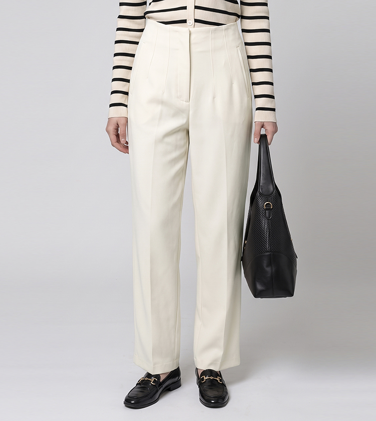 Solid Tapered Fit Pants with Button Closure