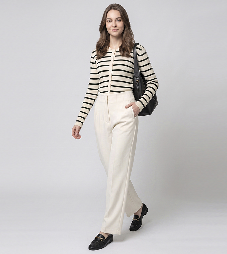 Solid Tapered Fit Pants with Button Closure