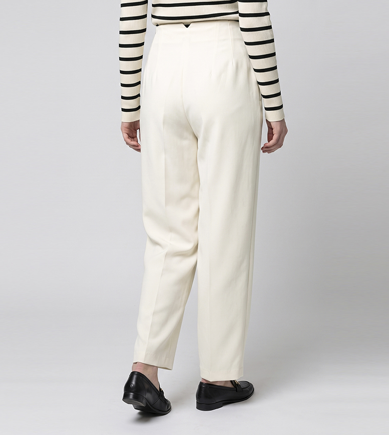 Solid Tapered Fit Pants with Button Closure