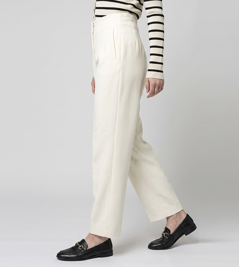 Solid Tapered Fit Pants with Button Closure