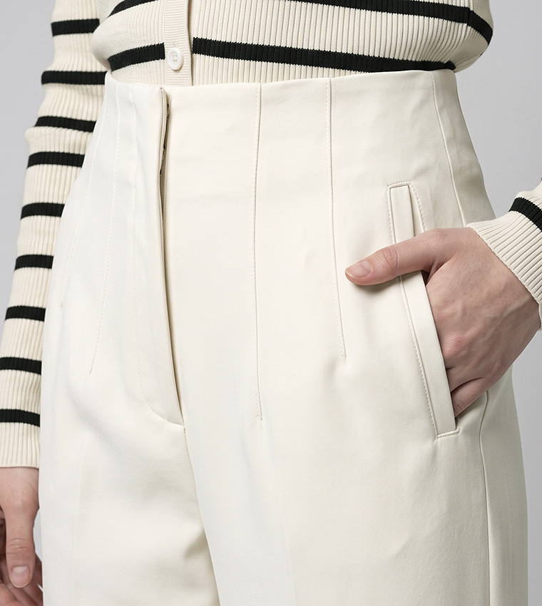 Solid Tapered Fit Pants with Button Closure