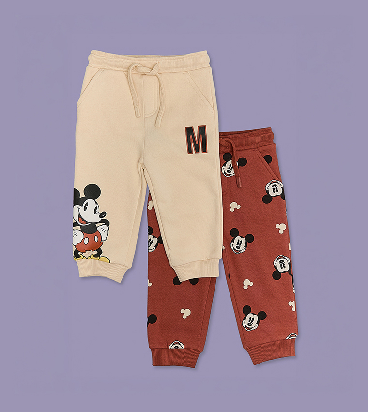 2 Pack Mickey Mouse Print Pants with Drawstring Waist