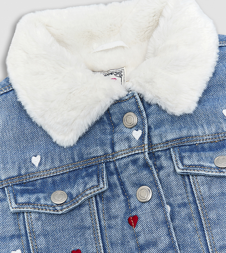 Washed Denim Jacket with Button Closure