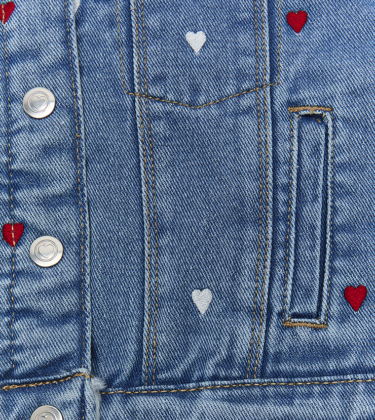 Washed Denim Jacket with Button Closure