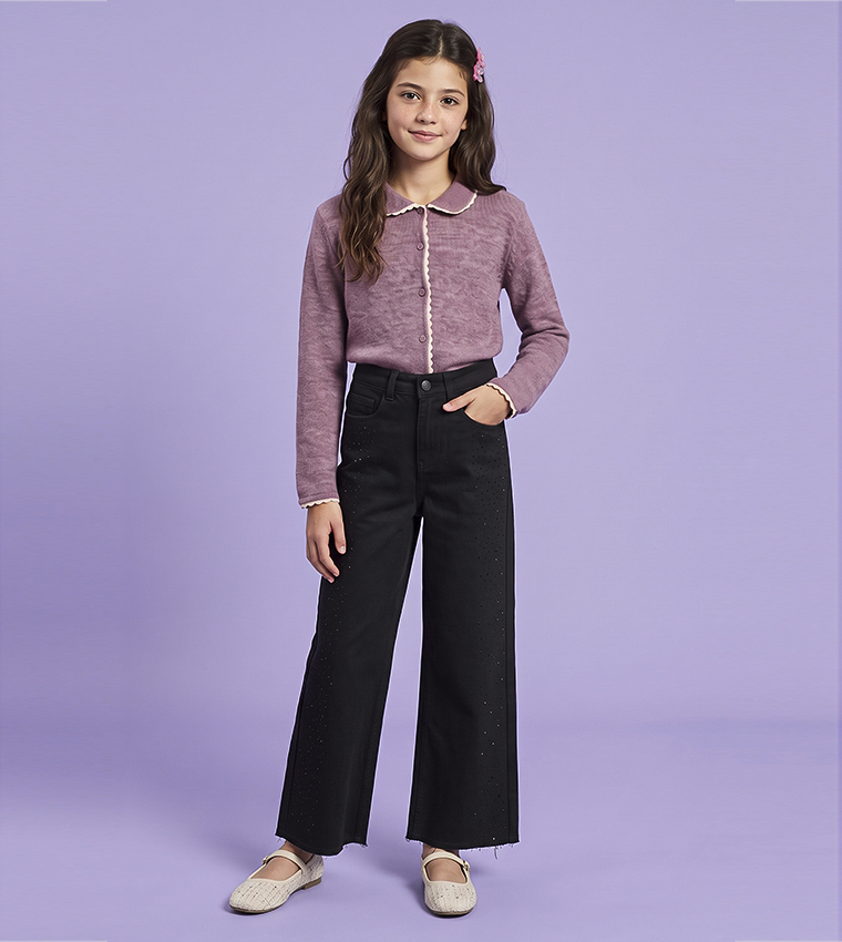 Solid Wide Leg Jeans with Button Closure