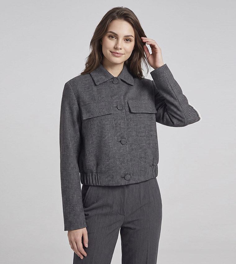 Textured Collared Jacket with Button Closure