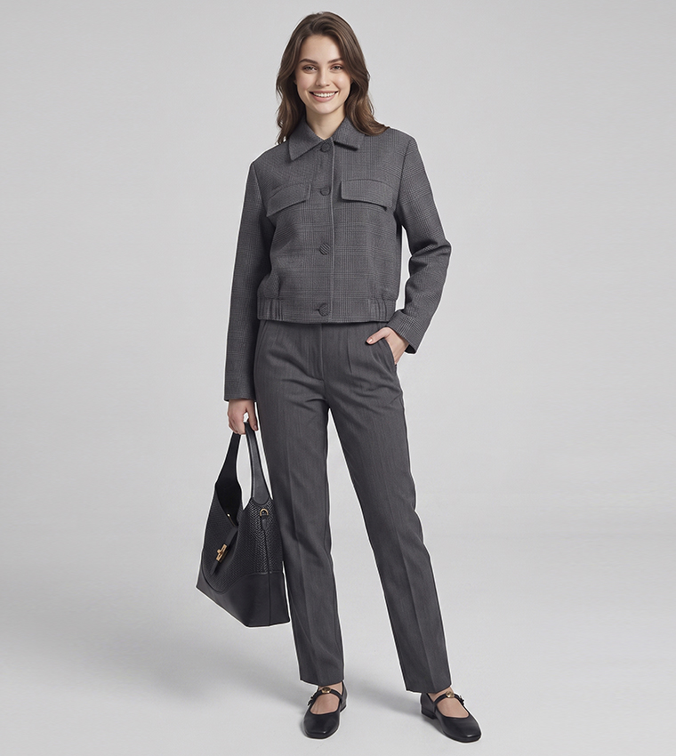 Textured Collared Jacket with Button Closure