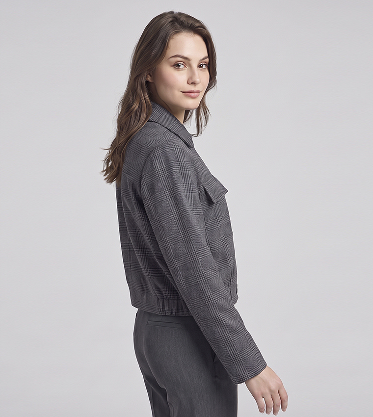 Textured Collared Jacket with Button Closure