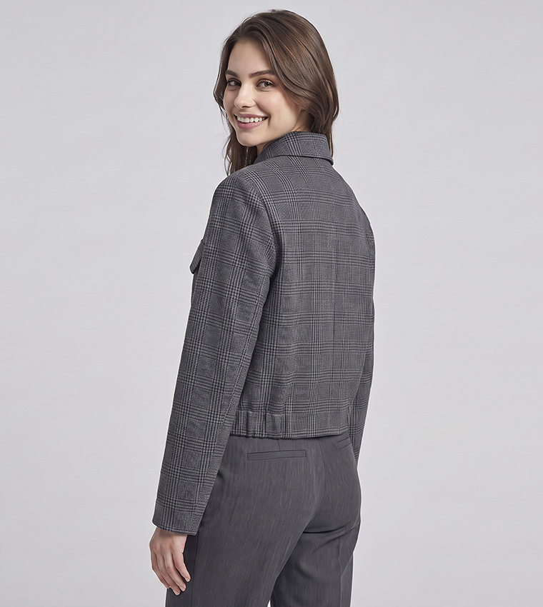 Textured Collared Jacket with Button Closure