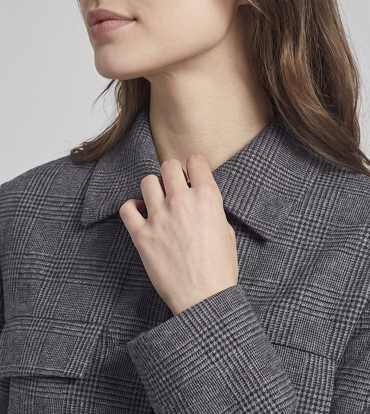 Textured Collared Jacket with Button Closure