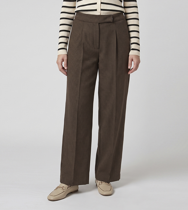 Solid Wide Leg Trousers with Button Closure