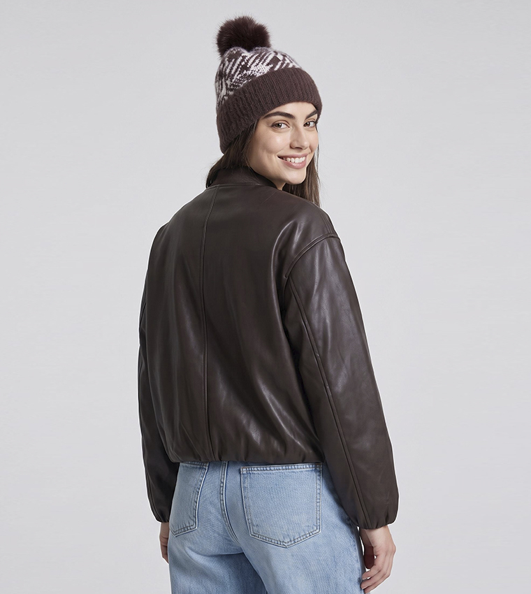 Solid Bomber Jacket with Zipper Closure