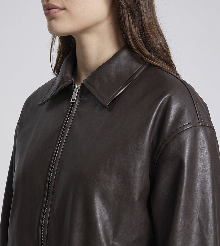 Solid Bomber Jacket with Zipper Closure