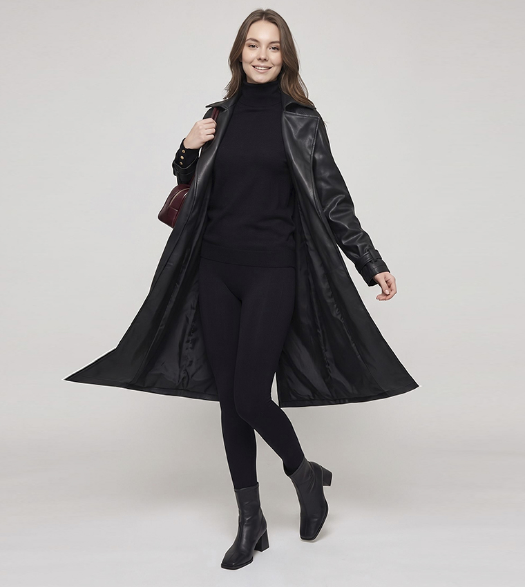 Solid Collared Coat with Waist Belt