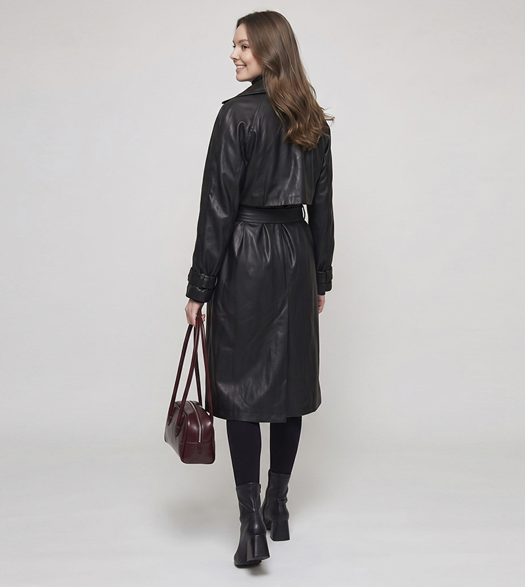 Solid Collared Coat with Waist Belt