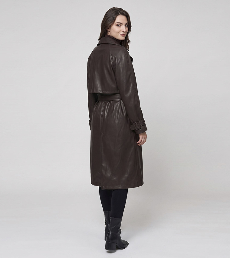 Solid Collared Coat with Waist Belt