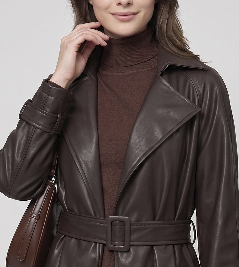 Solid Collared Coat with Waist Belt