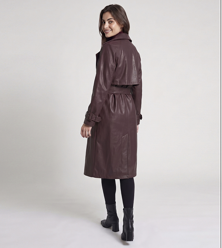 Solid Collared Coat with Waist Belt