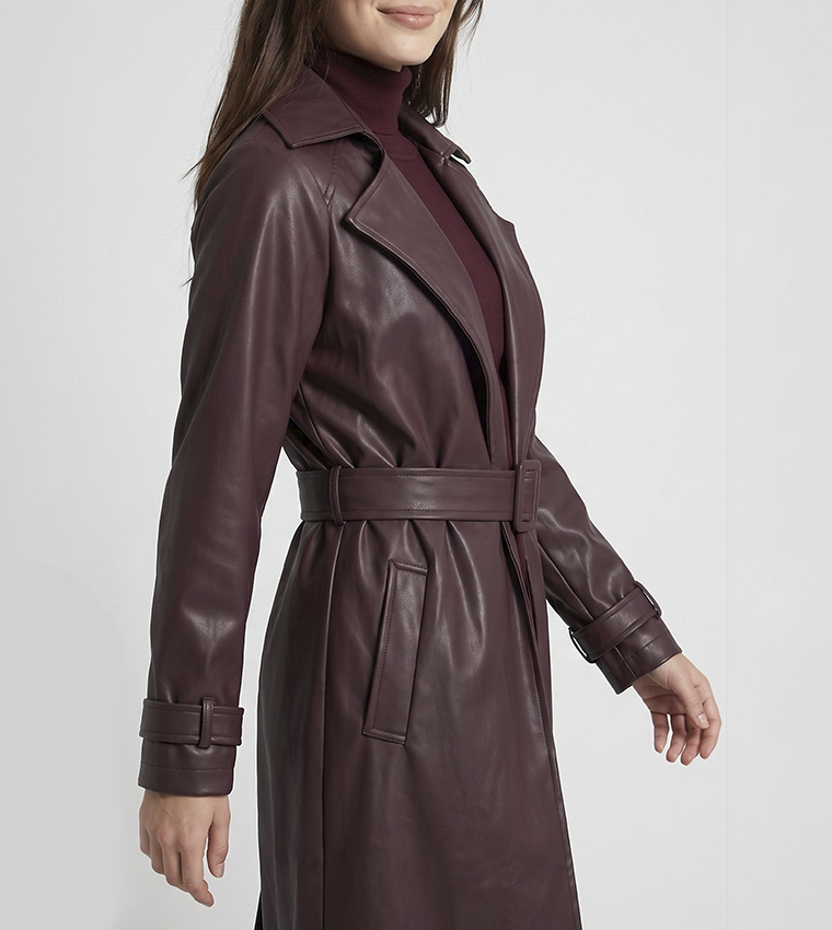Solid Collared Coat with Waist Belt