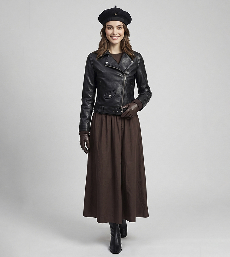 Solid Moto Jacket with Zipper Closure