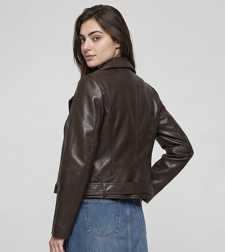 Solid Moto Jacket with Zipper Closure