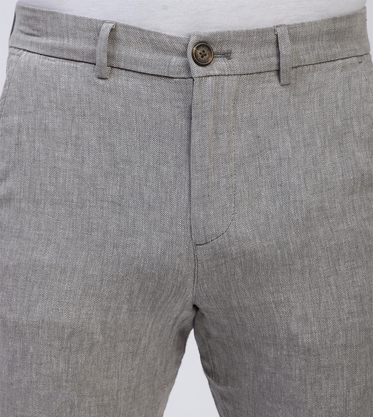 Textured Straight Fit Trousers