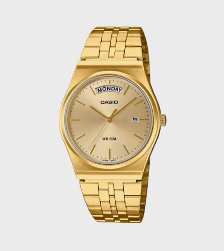 Gold Dial Stainless Steel Strap Analog Watch
