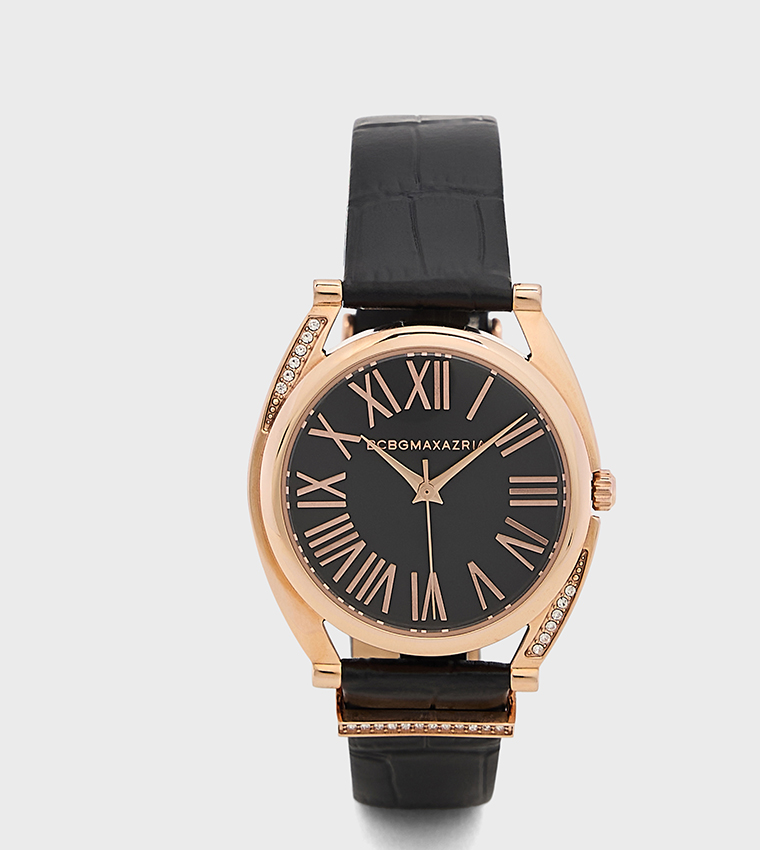 Black Dial PU Strap Analog Watch