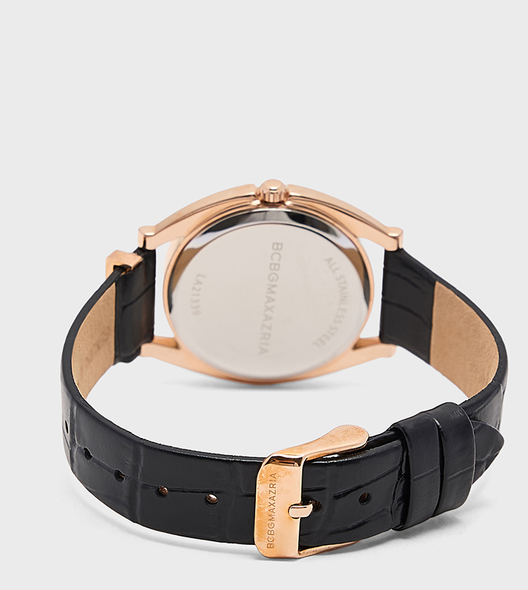 Black Dial PU Strap Analog Watch