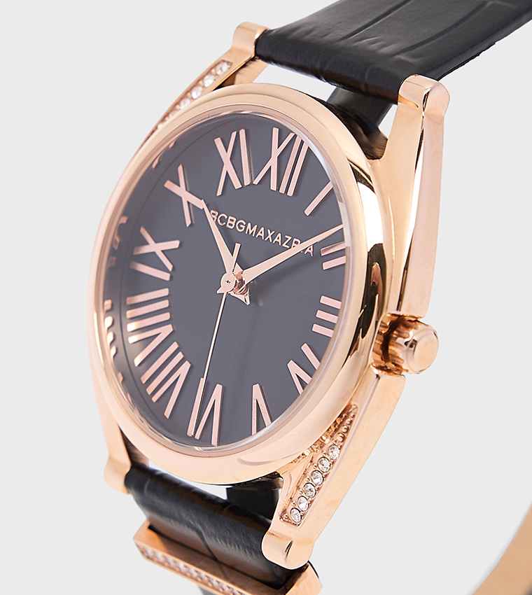 Black Dial PU Strap Analog Watch
