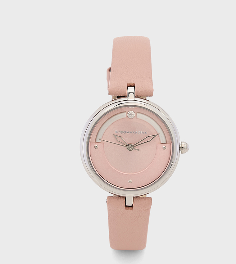 Pink Dial PU Strap Analog Watch