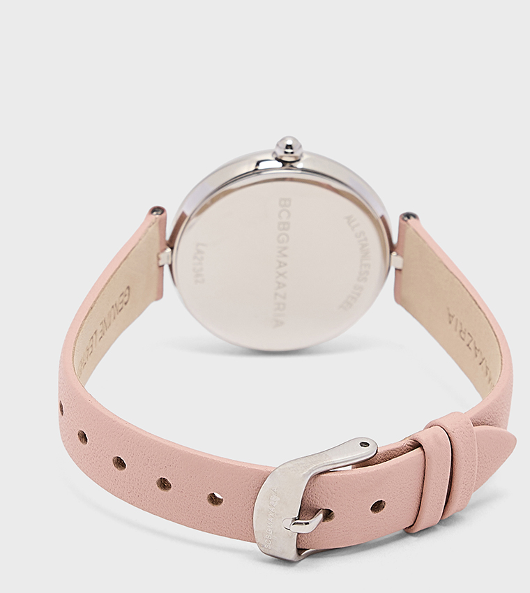 Pink Dial PU Strap Analog Watch