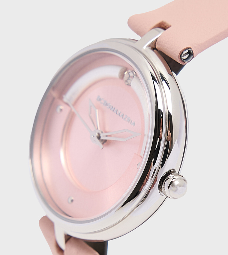 Pink Dial PU Strap Analog Watch