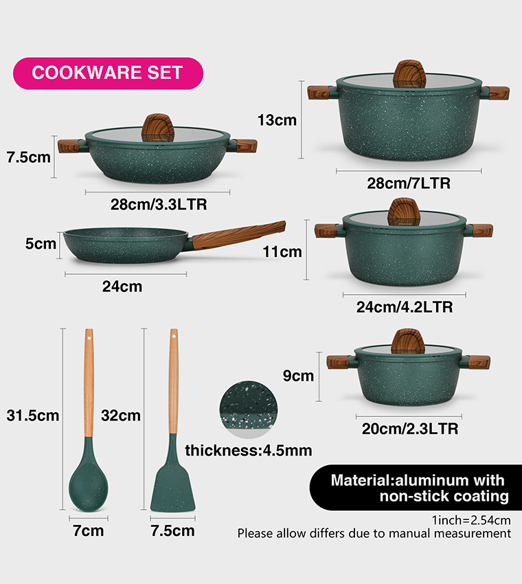 11-Piece Falak Aluminum Cookware Set with Non-Stick Coating
