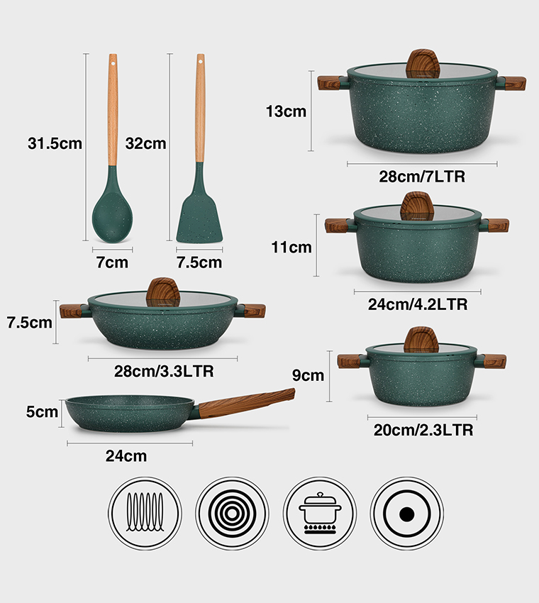 11-Piece Falak Aluminum Cookware Set with Non-Stick Coating