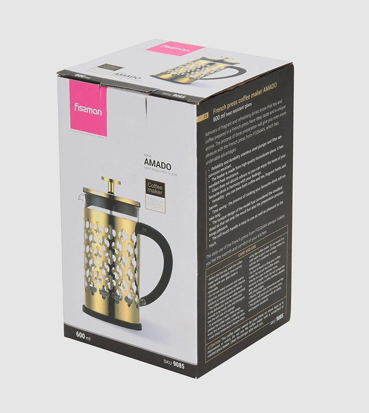 French Press Coffee Maker Borosilicate Glass AMADO Series Gold 600ml