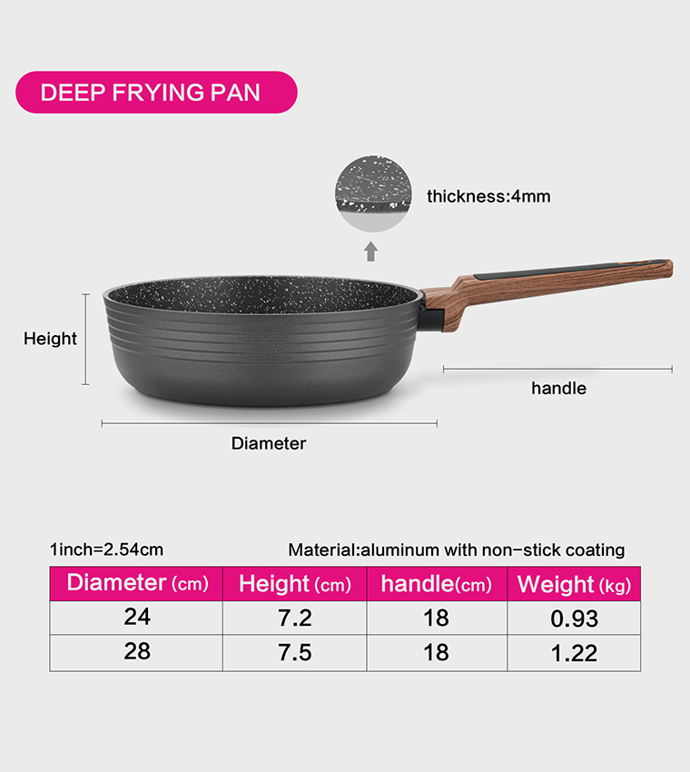 Diamond Series Aluminum Deep Frying Pan with Induction Bottom and Professional Non Stick Coating - 28x7.5cm