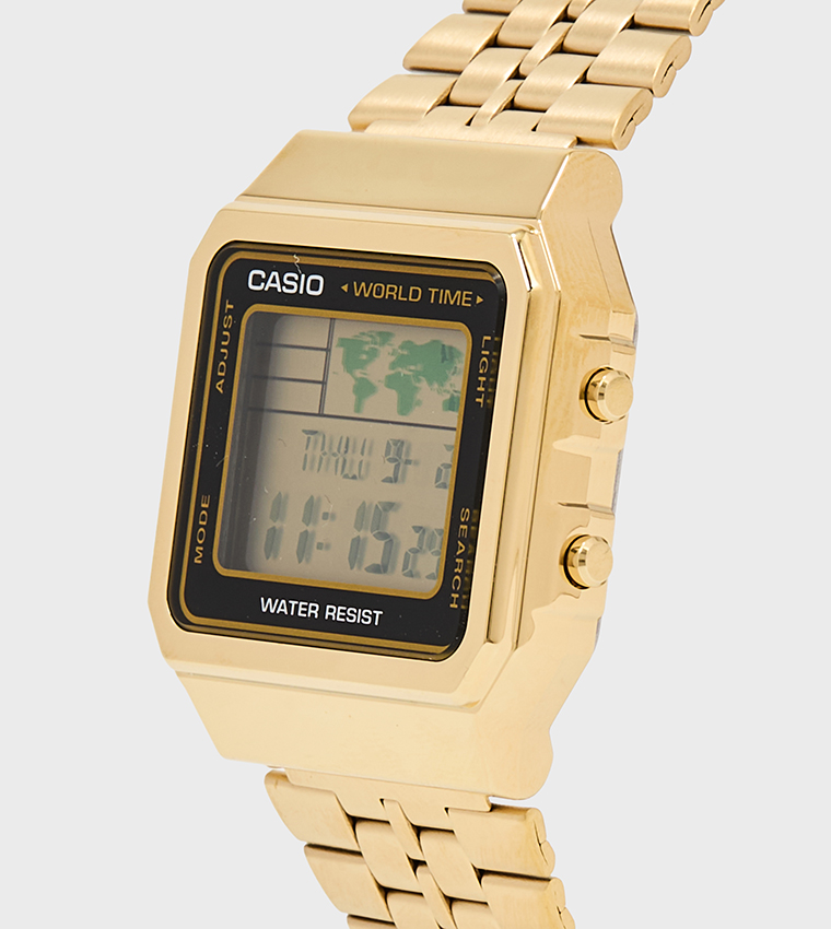 Gold Dial Stainless Steel Strap Digital Watch