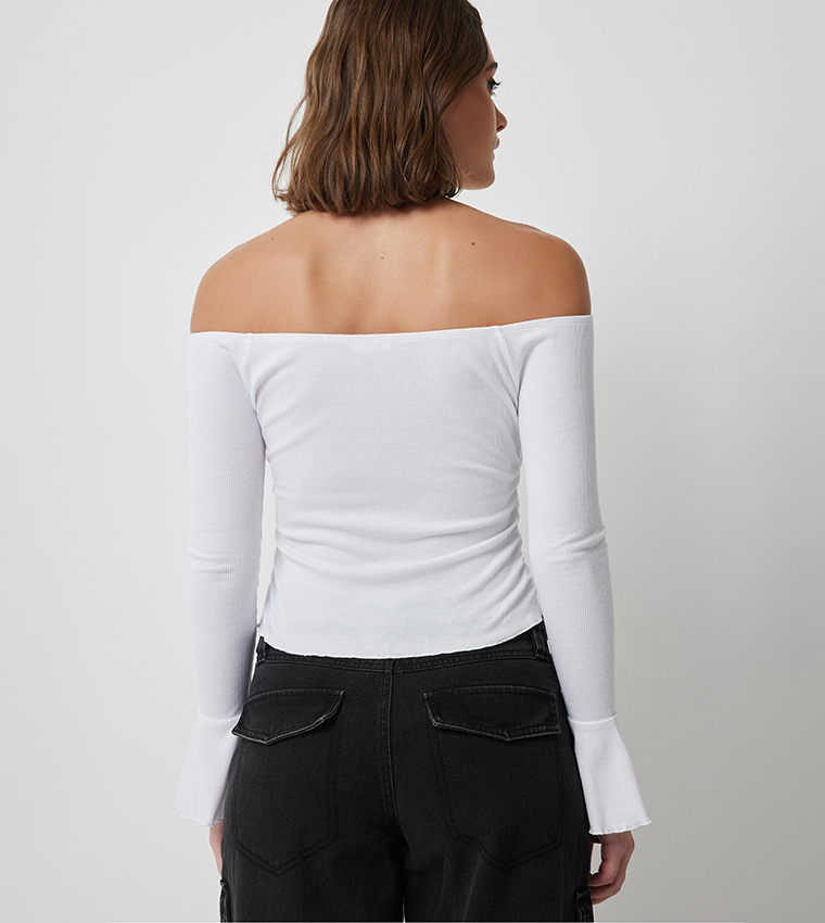 Solid Off Shoulder Flounce Sleeves Top