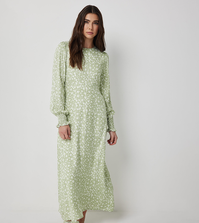 Buy Ardene Floral Print Puff Sleeves Maxi Dress In Green | 6thstreet Saudi  Arabia
