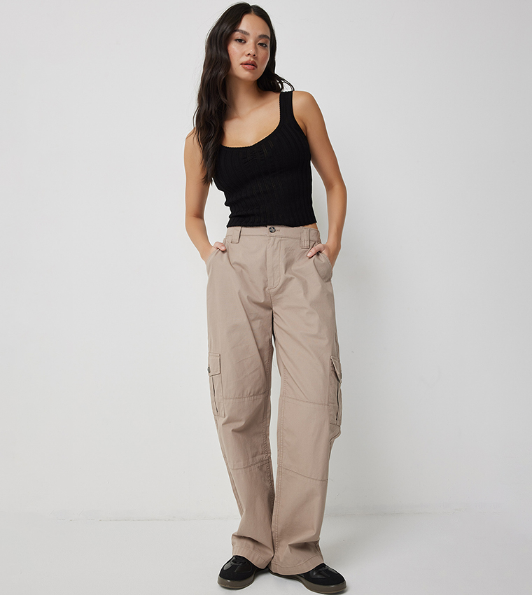 High Rise Straight Leg Cargo Pants