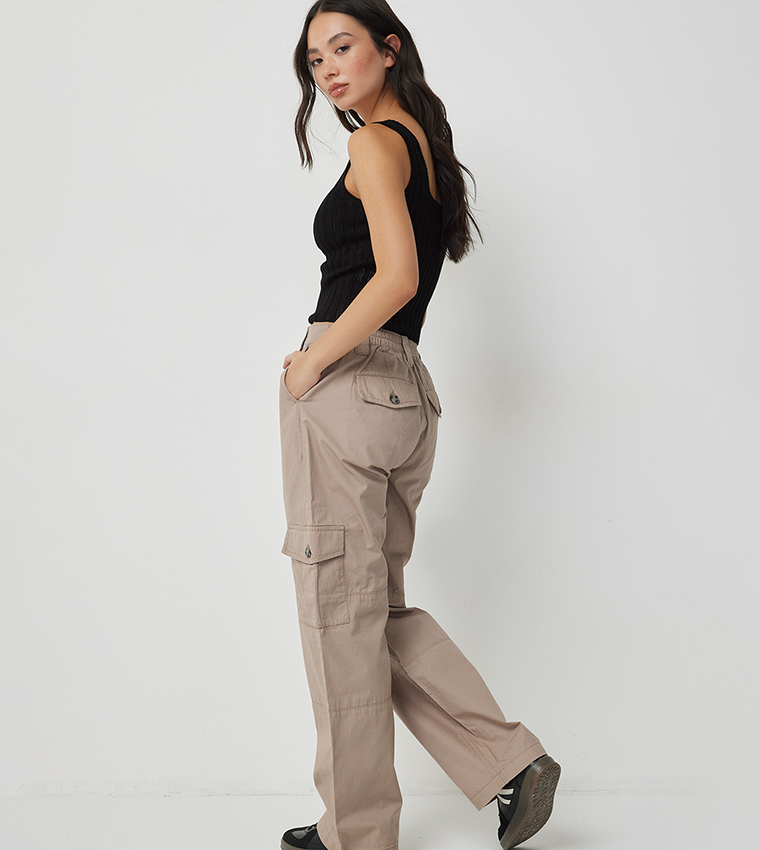 High Rise Straight Leg Cargo Pants