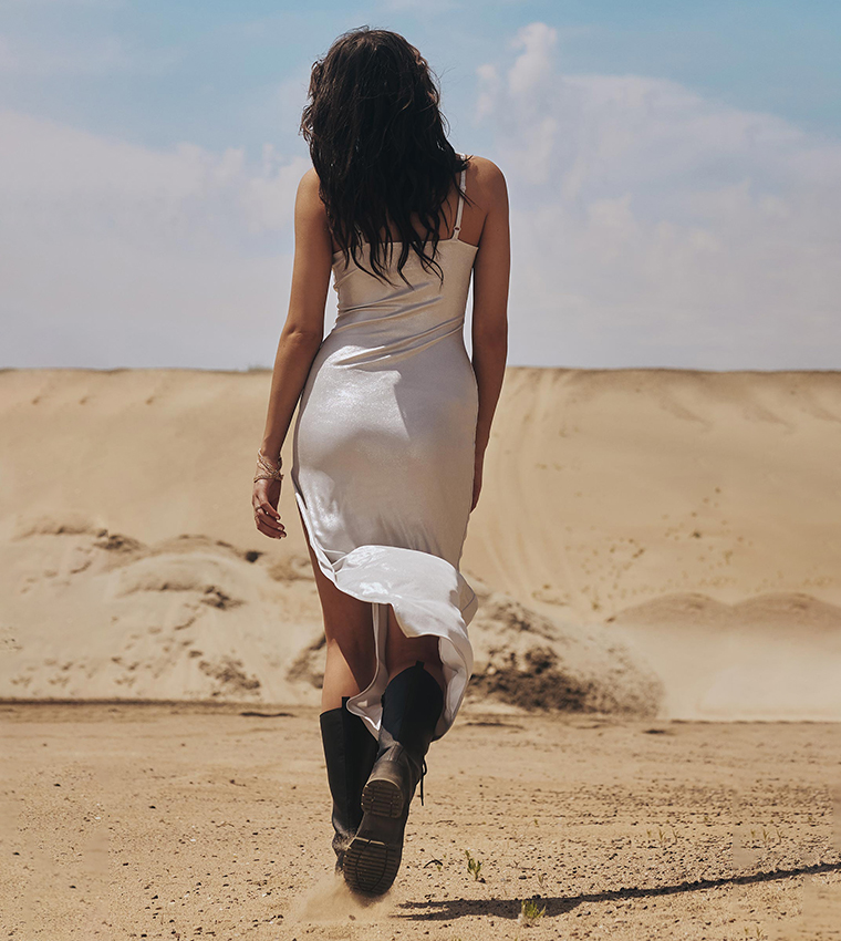 Shimmer Strappy Maxi Dress with Slit