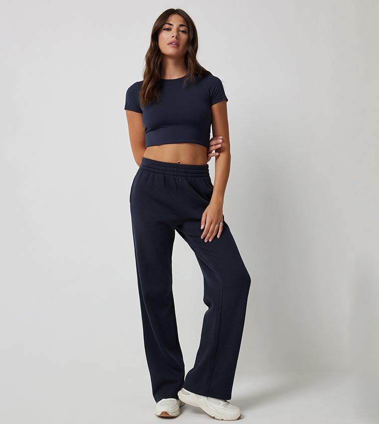 Solid Crew Neck Cropped T-Shirt